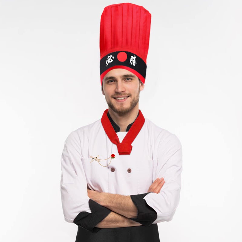 Keymall Costume Headwear Chef Hat  Hibachi Japanese Teppanyaki Tall Cap with Hachimaki Headband  Set B - Red - Image 4